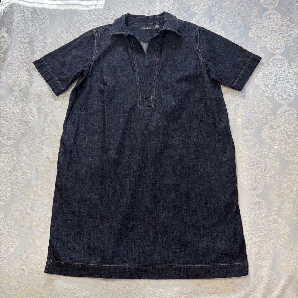 Lauren Ralph Lauren Denim Shift Dress With Point Collar Dark Wash Size 1X - Picture 5 of 10